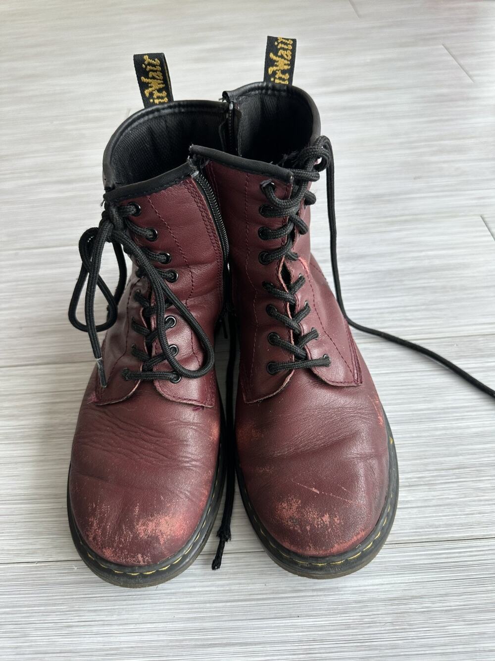 Dr. Martens Delaney Cherry Red Burgundy Leather Combat Boots Womenβs Sz 6